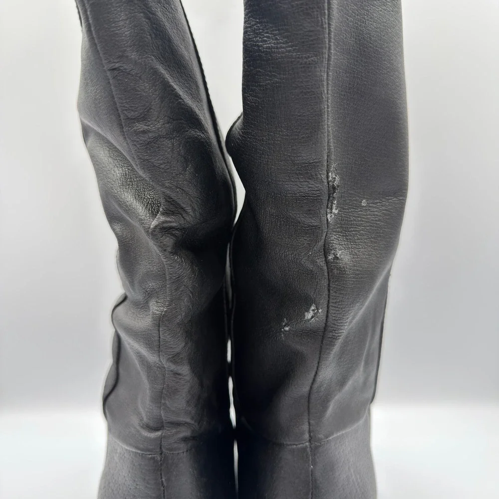 Basic Editions Womens Black Leather Slouchy Tall Boots Size 6 69910 Block Heel